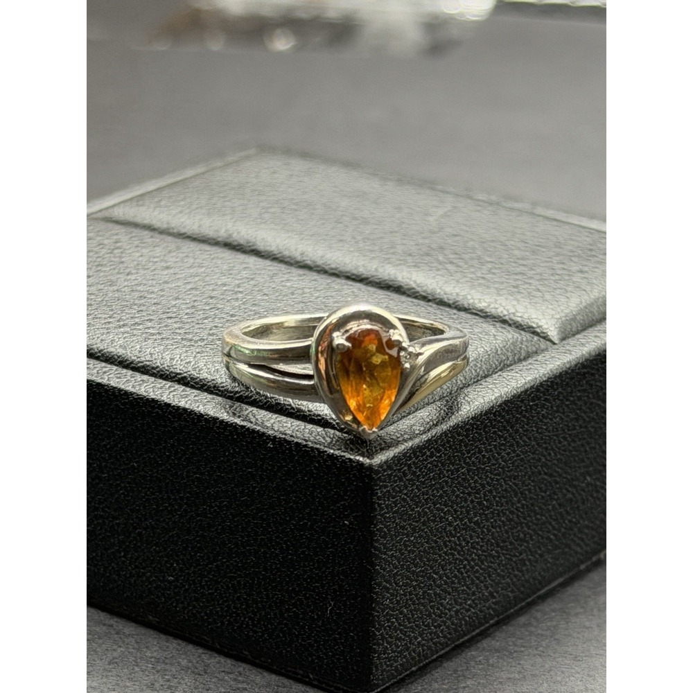 EUC 14k Accent Sterling Silver Citrine Ring Size 6.25 J28 - Picture 8 of 10